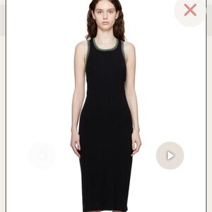 Frame x Julia Sarr-Jamois crochet trim ribbed knit midi dress in black, size XL